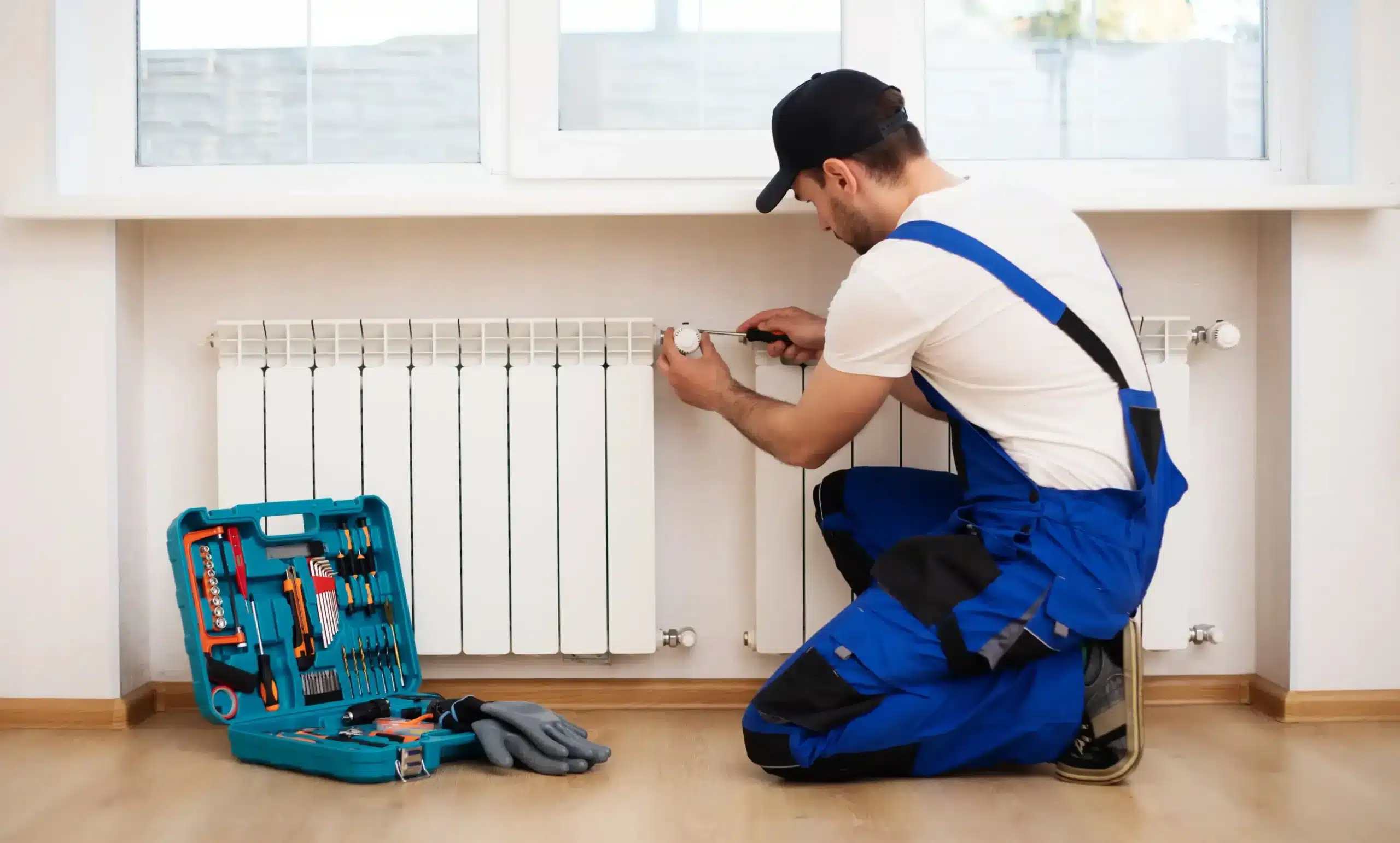 Professional technician performing furnace maintenance